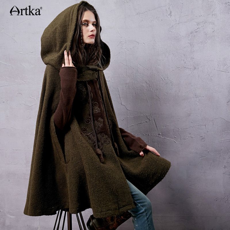 NEW Women Warm Hooded Wool Blend Long Cape Cloak Jacket Costume Poncho Coat