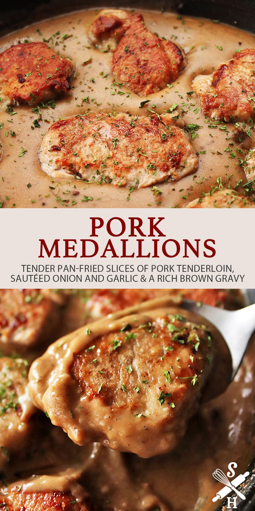 Pork Medallions in a Pan Pork Loin Roast Recipes, Pork Recipes, Cooking Recipes, Pork Tenderloin Recipe With Gravy, Sides For Pork Tenderloin, Pork Fillet Recipes, Medallions Recipe, Pork Medallions, Recipes