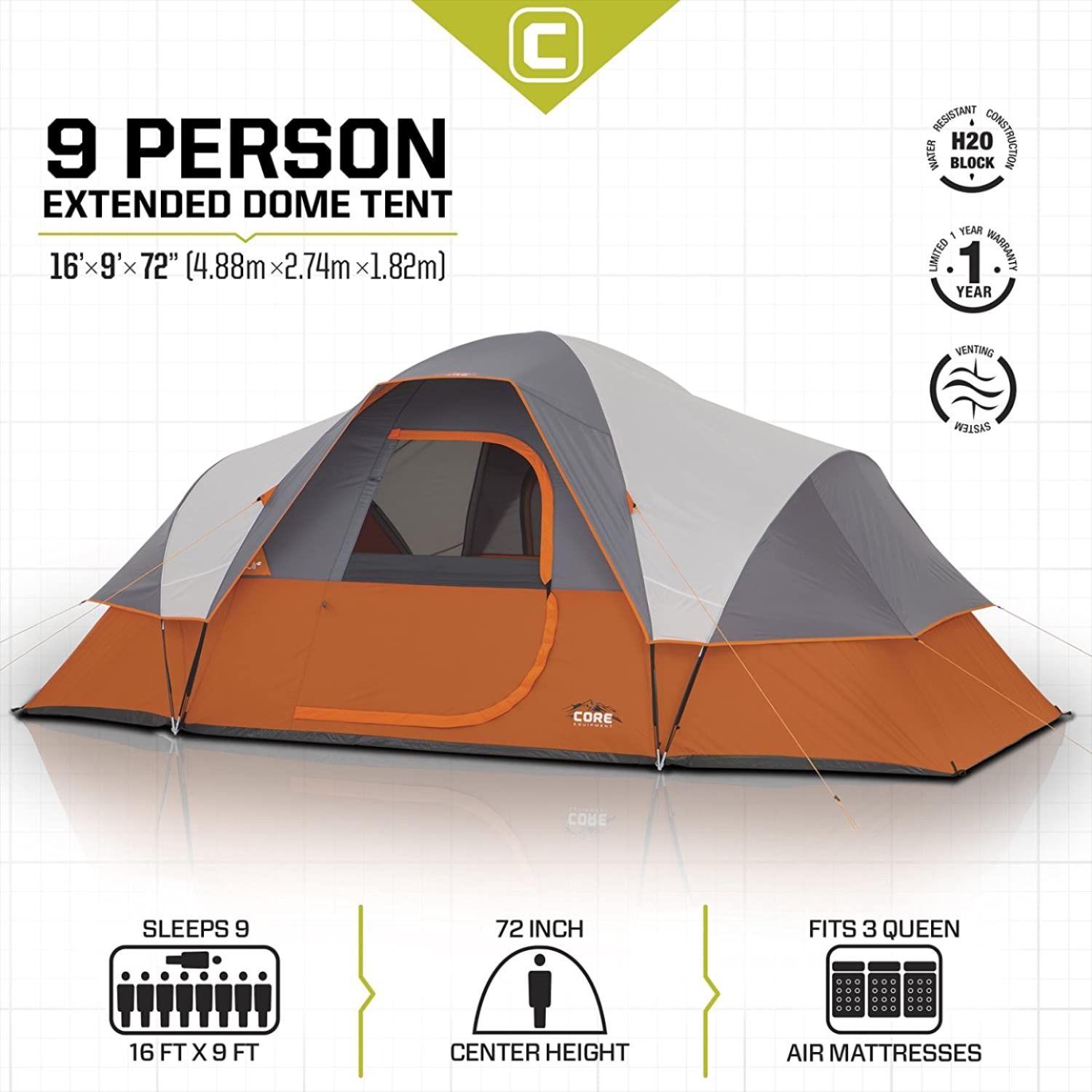 Core 9 Person Extended Dome Tent ドームテント キャンプ用品 テント Core 9 Person Extended Dome Tent ドームテント キャンプ用品 テント