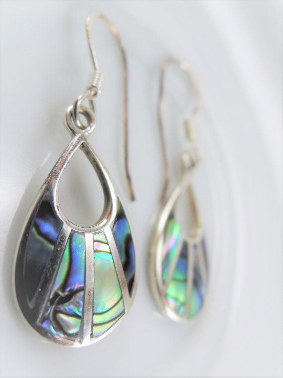 Sterling Silver Abalone or Mother of Pearl Teardrop Earrings