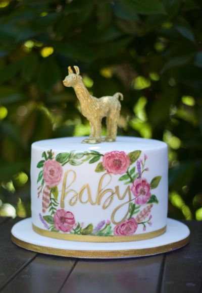 Hand Painted Baby Shower Cake With Gold Llama Chocolate Model By Www Hand Painted Baby Shower Cake With Gold Llama Chocolate Model By Www