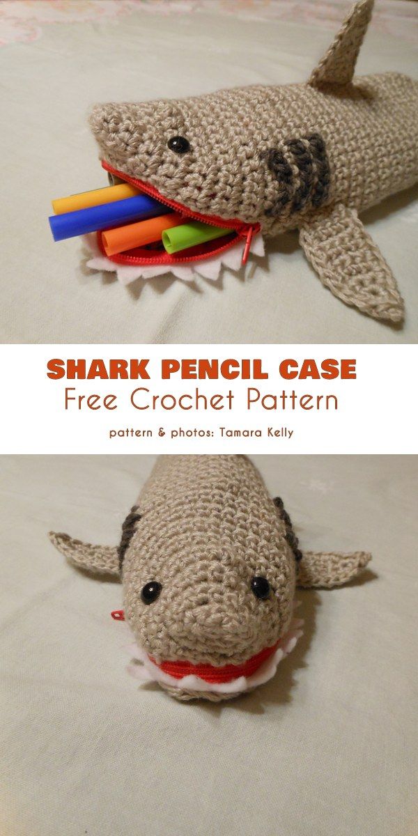 Shark Pencil Case Pouch Free Crochet Pattern