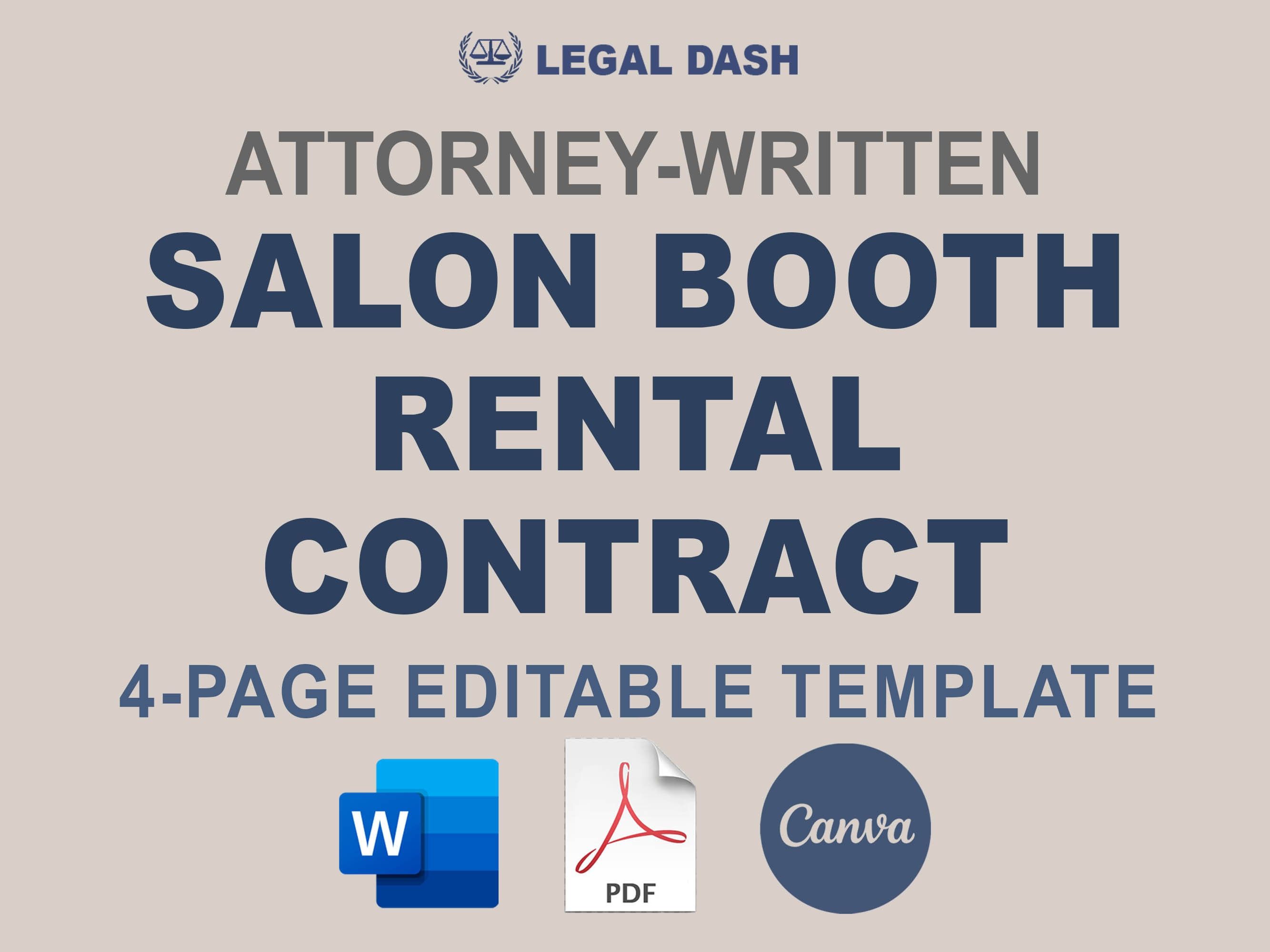Salon booth rental contract form attorney written editable instant Salon booth rental contract form attorney written editable instant