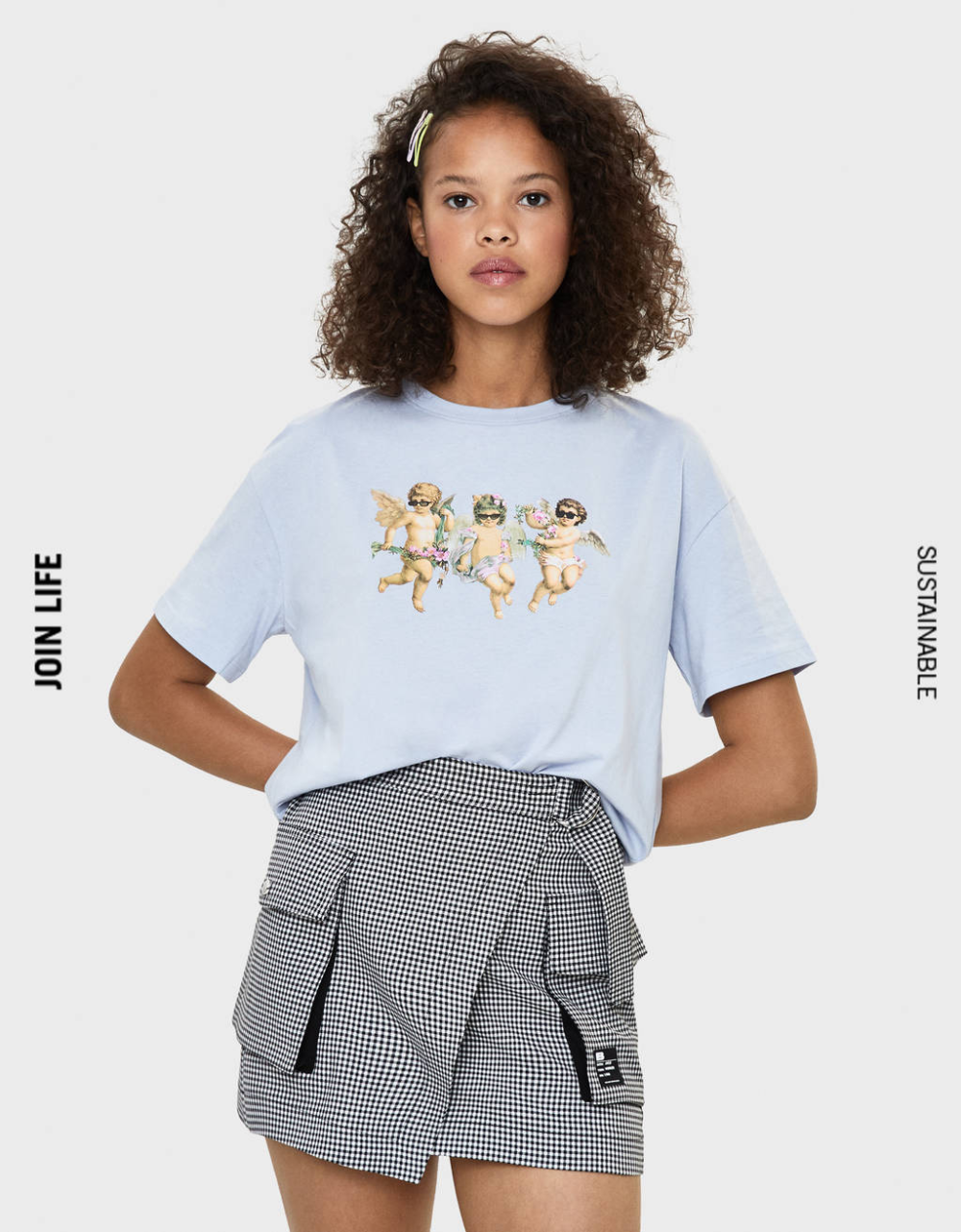 Melek Baskili T Shirt Tisort Bershka Turkey Ti Sort Kadin Modasi Kiyafet