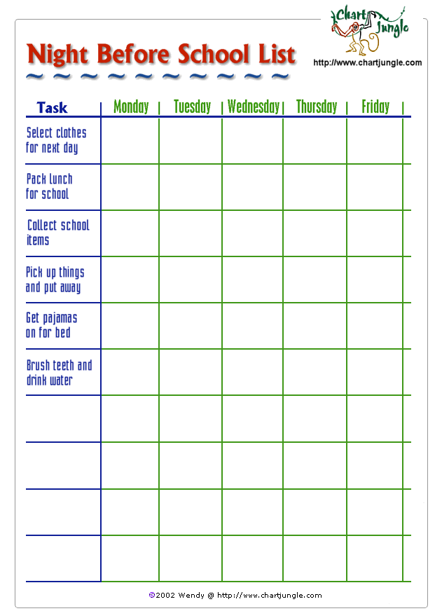 Night Before School Charts for kids, Kids routine chart, Chore chart kids Night Before School Charts for kids, Kids routine chart, Chore chart kids