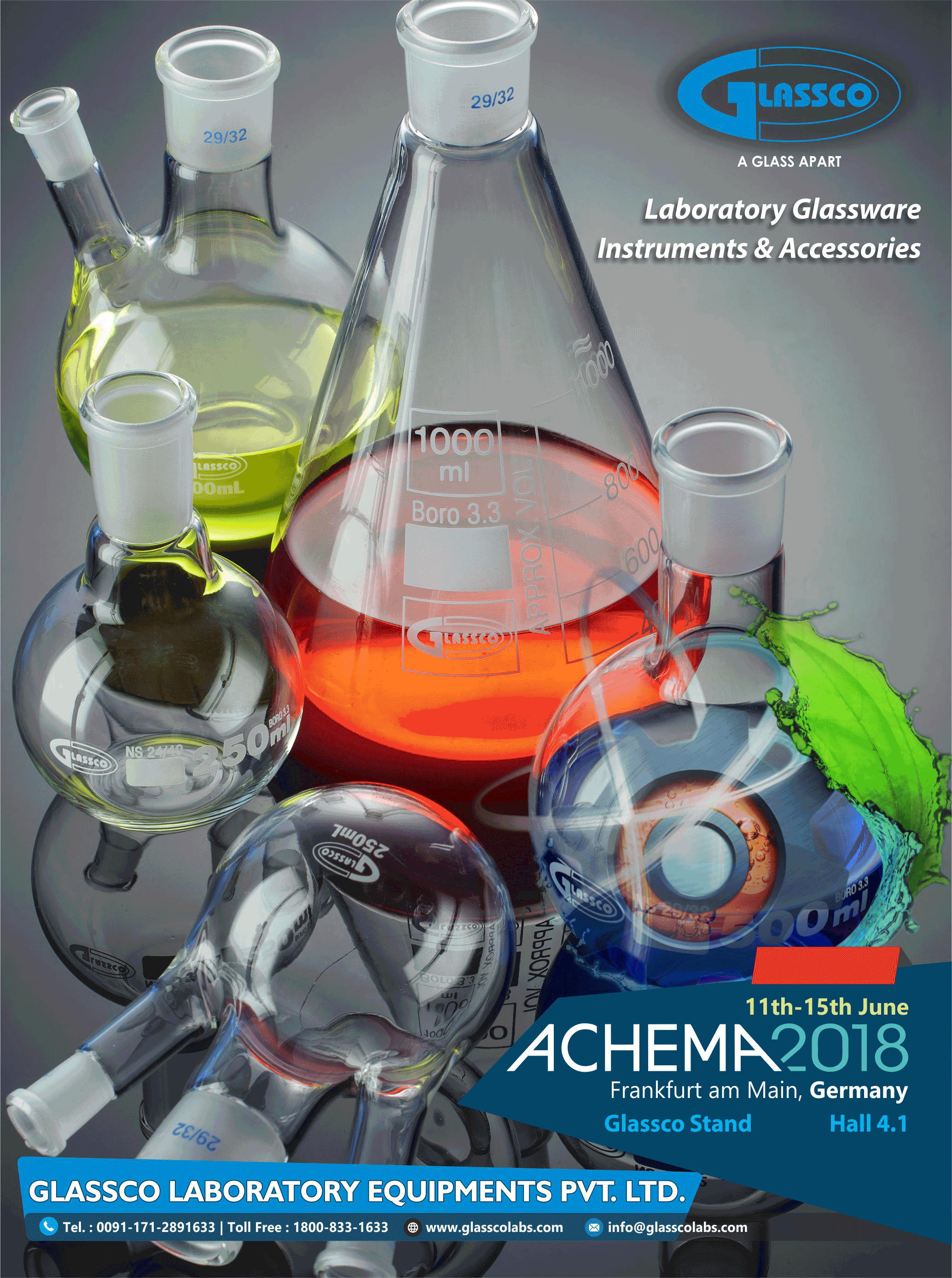 ACHEMA Exhibition Germany will start from 11 June 2018 - 15 June 2018. Find us at Stand # K77 at Hall 4.1 for a round of discussion on current and future business scenarios. #Glassco 15 June, Laboratory Equipment, Exhibitions, Cleaning Supplies, Germany, Start, Future, Round, Business
