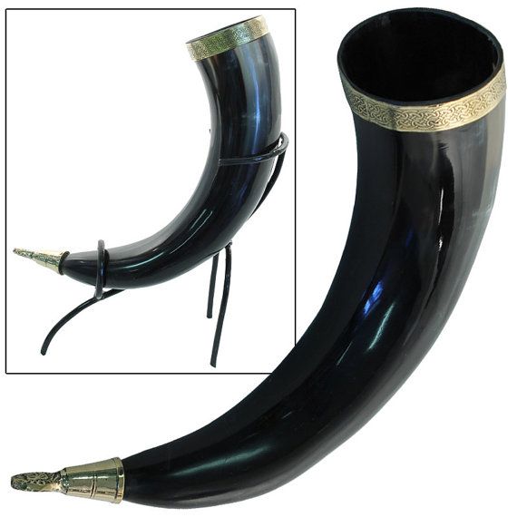 Brass designed Viking Drinking Horn for ale beer wine mead pagan celtic rituals