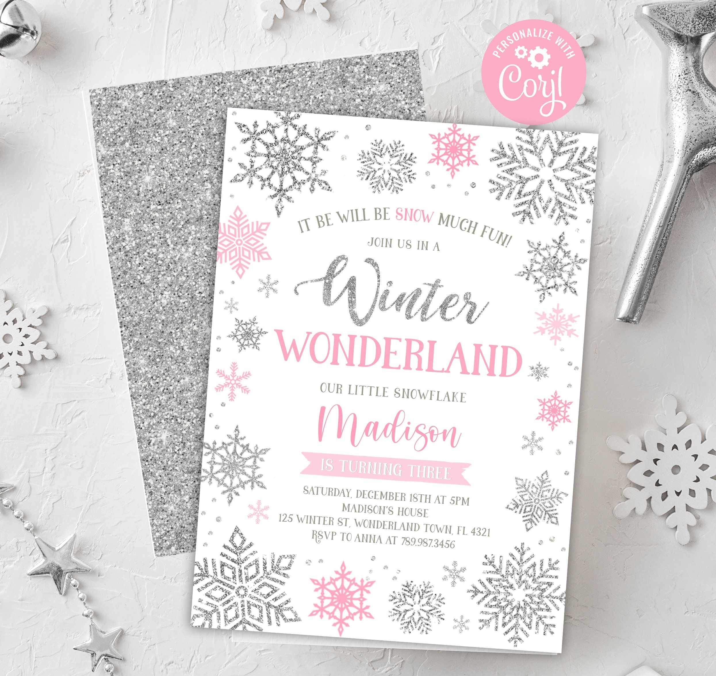 EDITABLE Winter Wonderland Birthday Invitation Winter Etsy Winter 