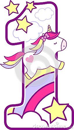 Download Number 1 with cute unicorn and rainbow. can be used for ...