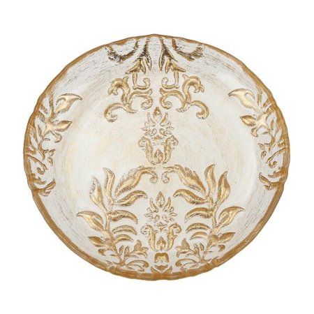 Red Pomegranate Damask Canape Plate Gold Velvet 6.5-Inch