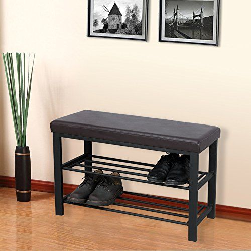 SONGMICS Metal Shoe Bench 2-Tier Shoe Rack Entryway Shoe Storage Organizer Faux Leather Top ULBS58Z 2 Tier Shoe Rack, Shoe Rack Bench, Bench With Shoe Storage, Entryway Shoe Storage, Faux Leather Top, Metal Bench, Furniture Sale, Trending Decor, Room