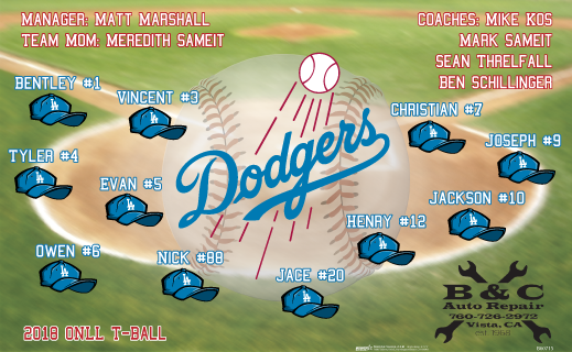 Dodgers Vinyl Banner B60715 Digitally Printed Vinyl Softball Baseball And Little League Sports Team Banner Ma Sports Team Banners Team Banner Softball Banner