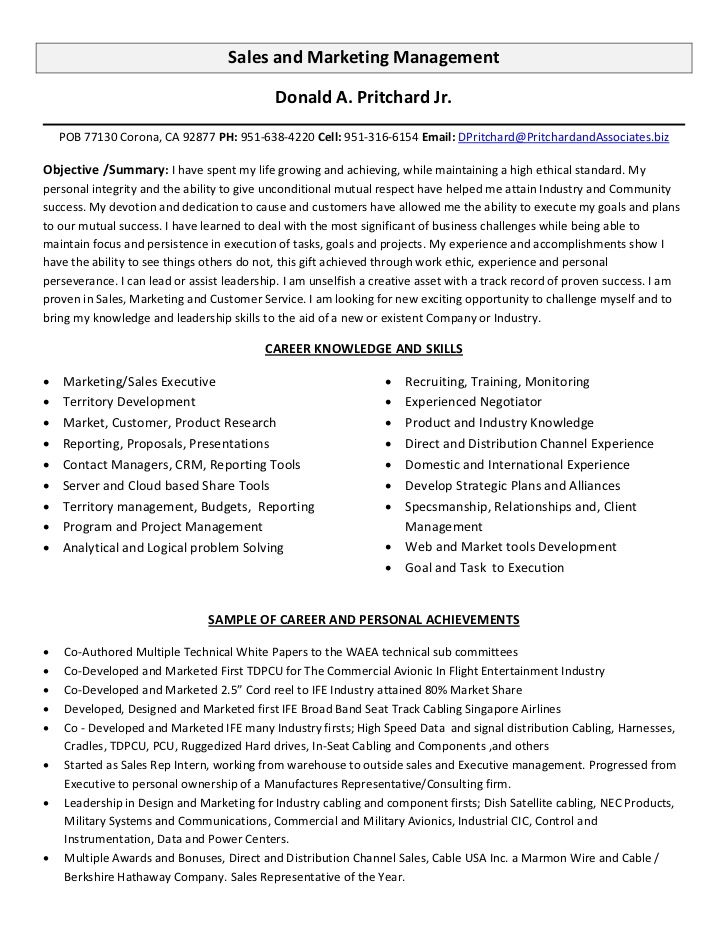Sample resume for sales and marketing manager Sample resume for sales and marketing manager