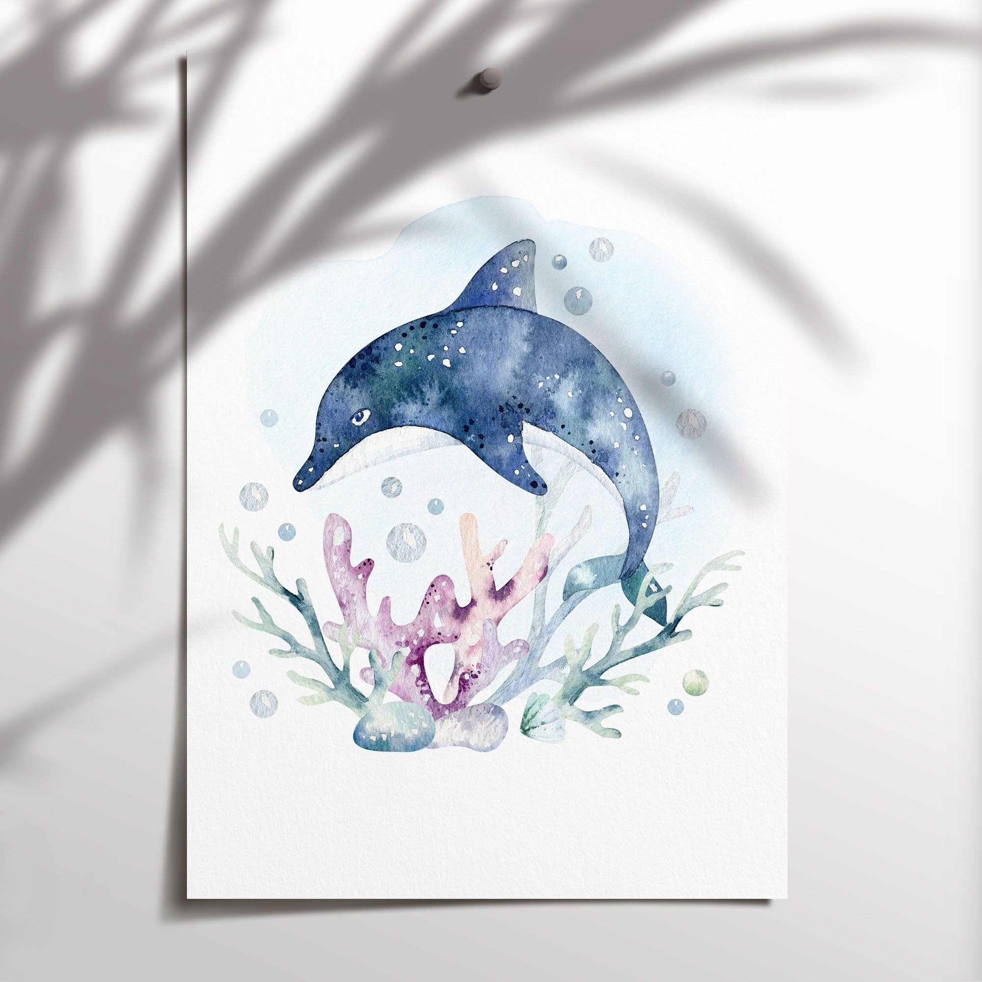 Perfect for the ocean themed nursery, bedroom or playroom decor is this watercolour dolphin wall art print, use as a standalone piece or co-ordinate with our other under the sea prints. Ocean Themed Nursery, Nursery Themes, Nursery Wall Art, Kids Prints, Wall Art Prints, Dolphin Wall Art, Large Poster Prints, Picture Hangers, Playroom Decor