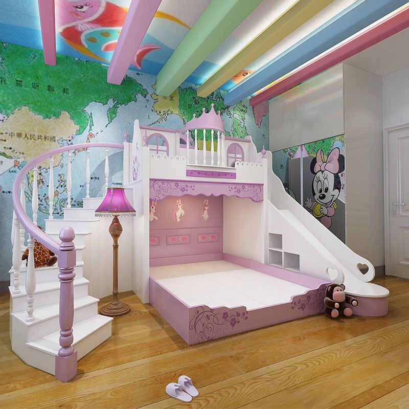 Cama para niños, cama Castillo de princesa, juego de muebles de