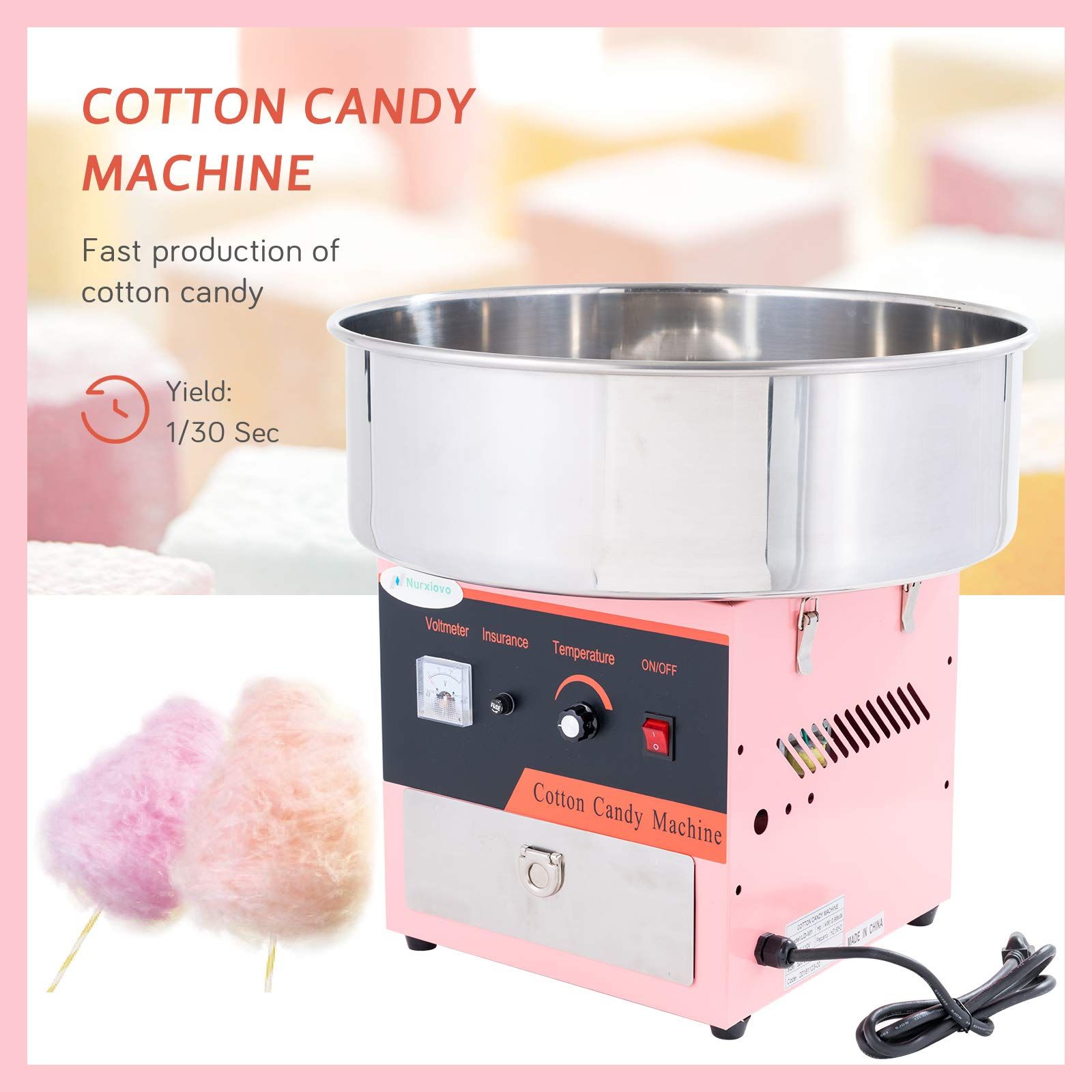 Commercial Cotton Candy Machine Candy Floss Maker Party Carnival Electric Pink