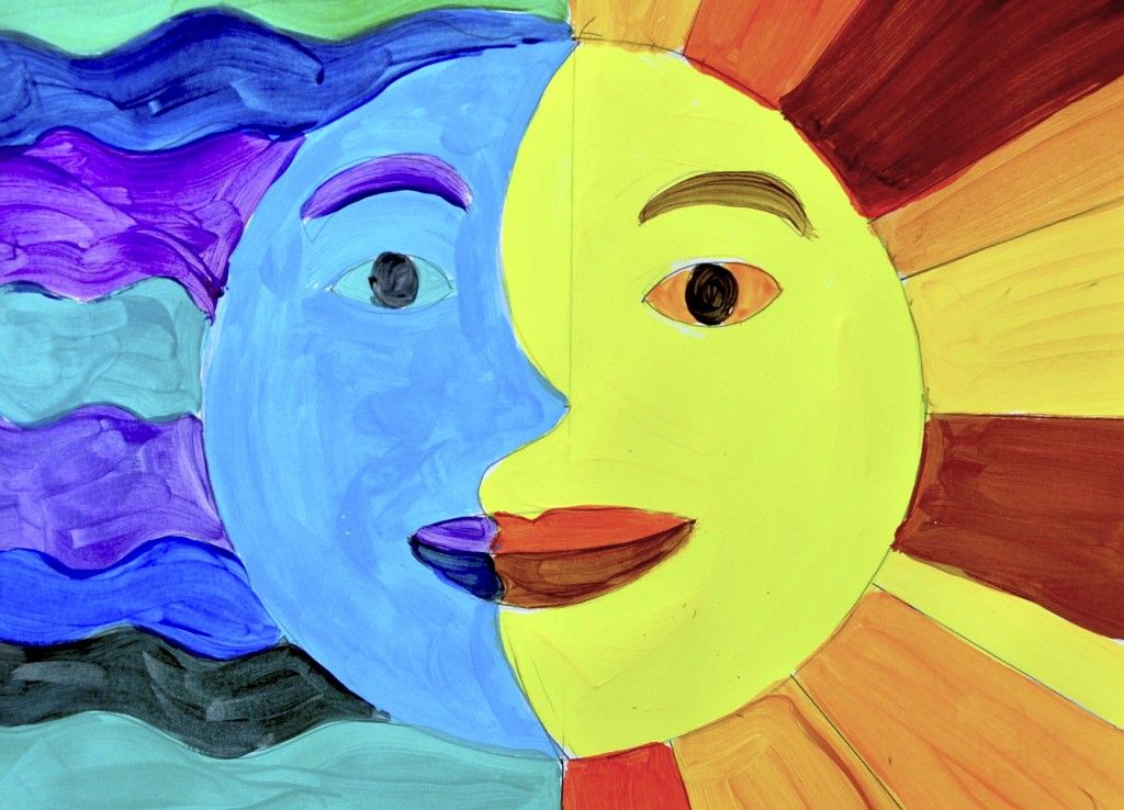 Teoria Del Sole E Della Luna Sole e Luna a colori caldi e freddi Tweety, Comic Art, Art For Kids
