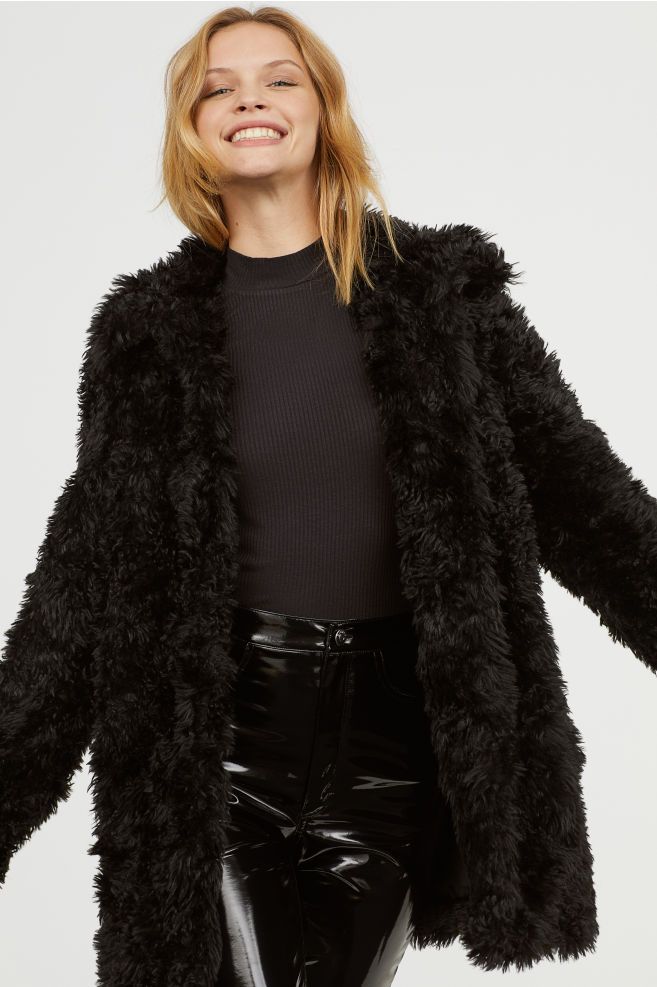 Faux Fur Jacket Black Ladies H M Us Coats Outfit Short Coat Faux Fur Jacket Coats Outfit, Long Black Fur Coat H M