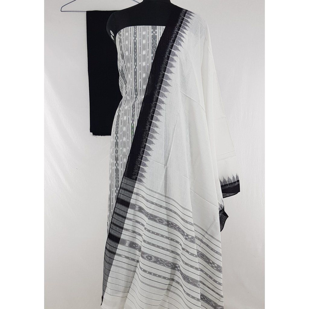 Sambalpuri Handloom Ikat cotton salwar set with temple border dupatta Salwar Suits, Handloom, Ikat, Temple, Border, Blanket, Cotton, White, Temples