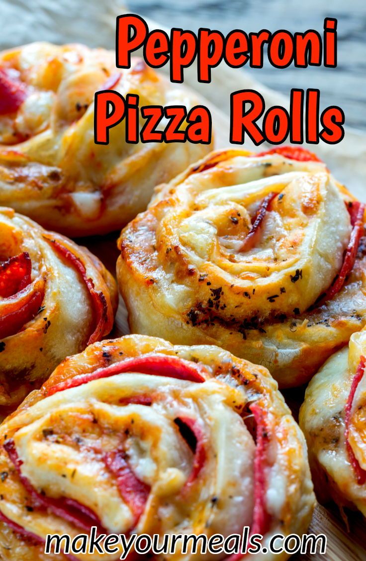 Pepperoni Pizza Rolls Recipe - a great appetizer for game day or a yummy snack any time of the year! #gamedayfood #pizza #pizzarolls #appetizer #snack #makeyourmeals Best Appetizer Recipes, Great Appetizers, Appetizer Snacks, Recipes Dinner, Pizza Roll Appetizer, Easy Delicious Appetizers, Christmas Recipes Appetizers, Yummy Recipes, Party Appetizers Easy