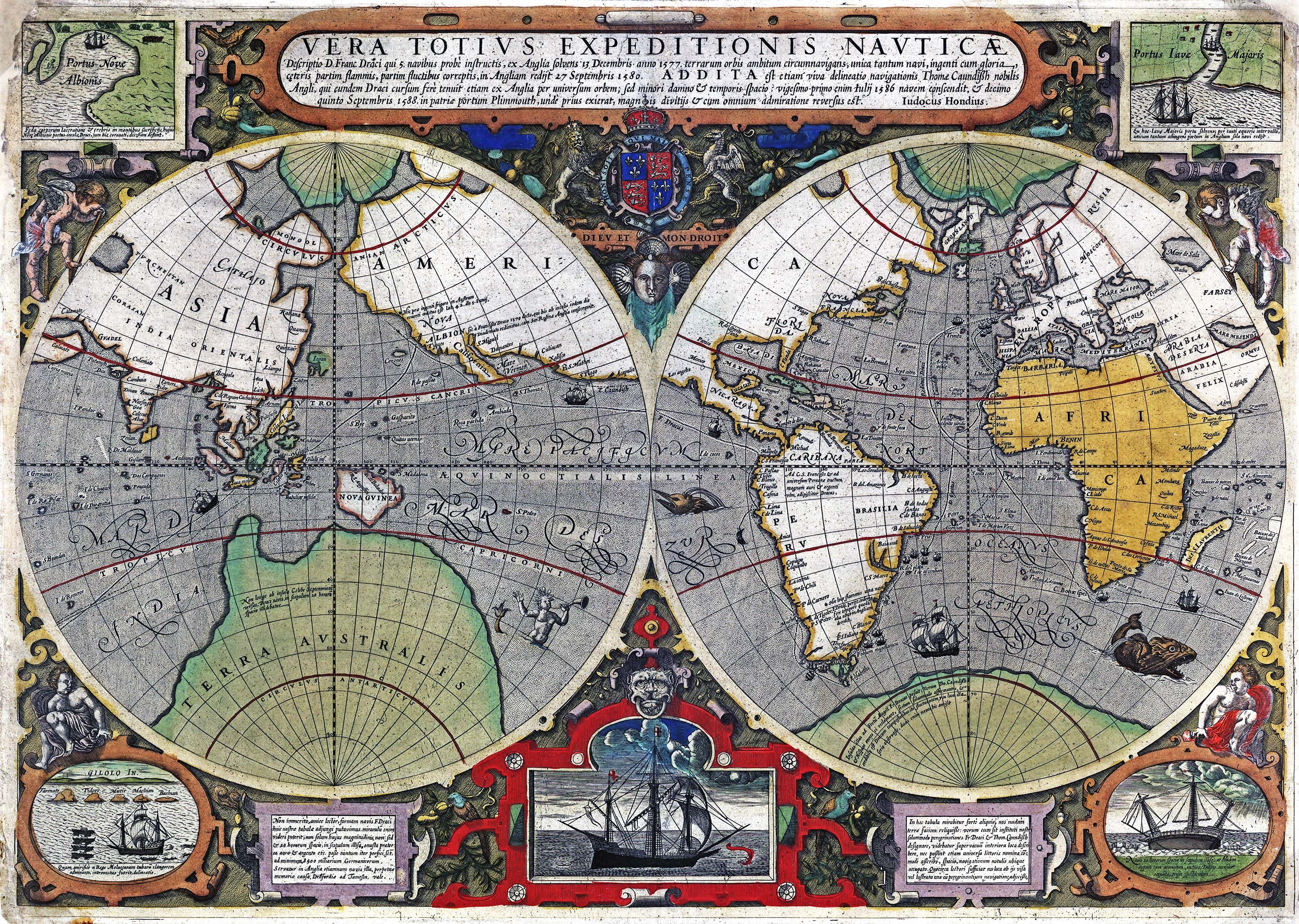 World 1595 Wall Map Mural By Iudocus Hondius World 1595 Wall Map Mural By Iudocus Hondius