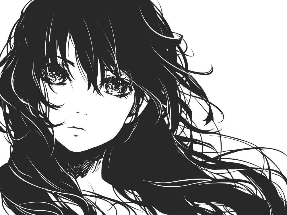 Anime girl black and white sad