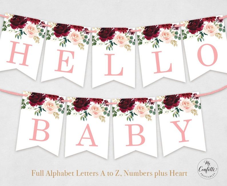 printable alphabet banner set letters a to z numbers plus etsy girl baby shower party baby shower burgundy baby shower