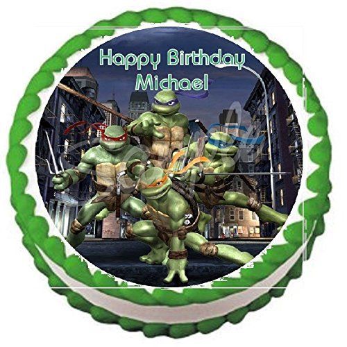 PERSONALISED 7.5 INCH ROUND TEENAGE MUTANT NINJA TURTLE D ICING//RICE CAKE TOPPER