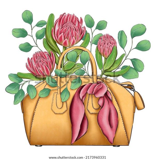 Women Bag Protea Eucalyptus: стоковая иллюстрация, 2173960331 | Shutterstock Protea, Eucalyptus, Bag Lady, Illustration, Women, Illustrations, Woman