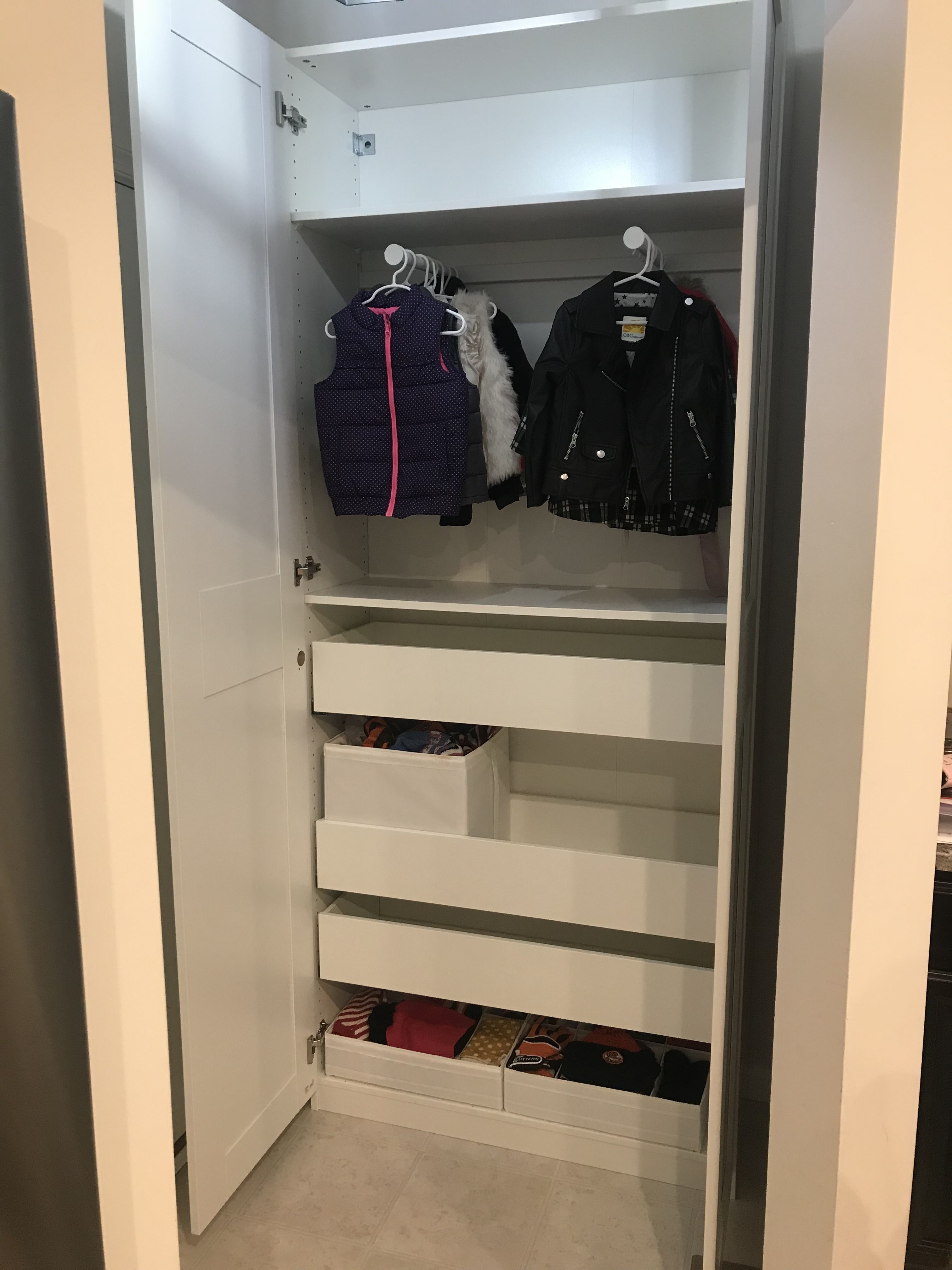 Ikea pax wardrobe as mudroom storage. Such an easy diy