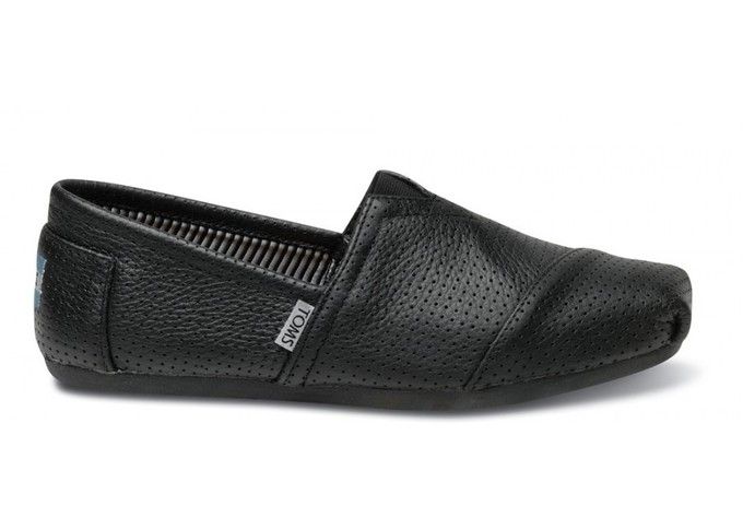 Black Perforated Leather Men S Classics By Toms Leather Toms Toms Wedding Shoes Toms Shoes Outlet