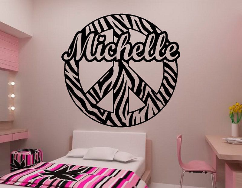 Zebra Stripe Peace Sign W Custom Text Vinyl Wall Decal Sticker Art 17 99 Via Etsy Wall Decal Sticker Vinyl Wall Decals Vinyl Wall