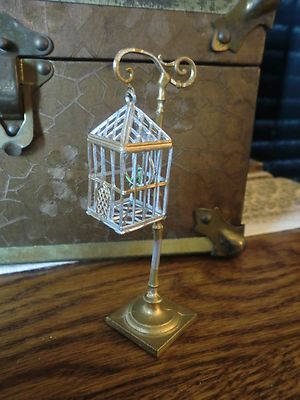 Miniature Dollhouse FAIRY GARDEN Accessories ~ Silver Metal Bird Cage ~ NEW Miniature Dollhouse FAIRY GARDEN Accessories ~ Silver Metal Bird Cage ~ NEW