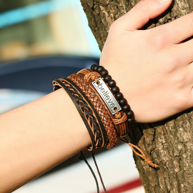 HANDMADE MULTILAYER BROWN LEATHER BRACELET