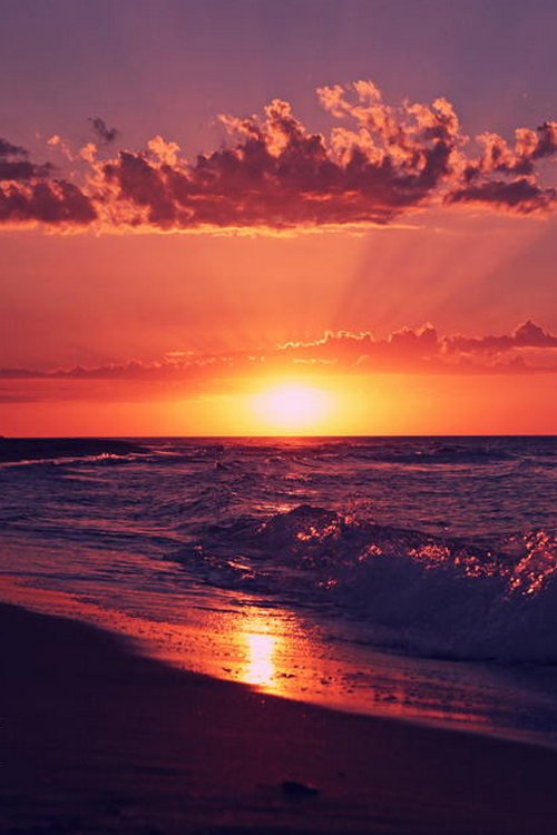 Rjunjie Grand Paysage Coucher du Soleil Lueur Nuages Photo Mur Art HD Imprimer Plage Vagues Paysage Marin Affiche Peinture pour Chambre D/écor /À La Maison 70x100 cm No Frame