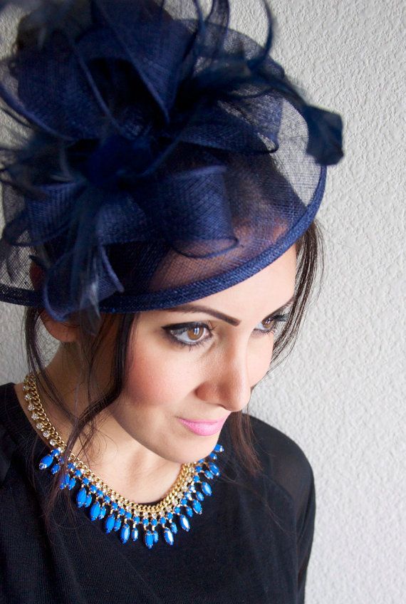 Hey I Found This Really Awesome Etsy Listing At Https Www Navy Blue Fascinator Penny Mesh Hat With Ribbons And Feathers