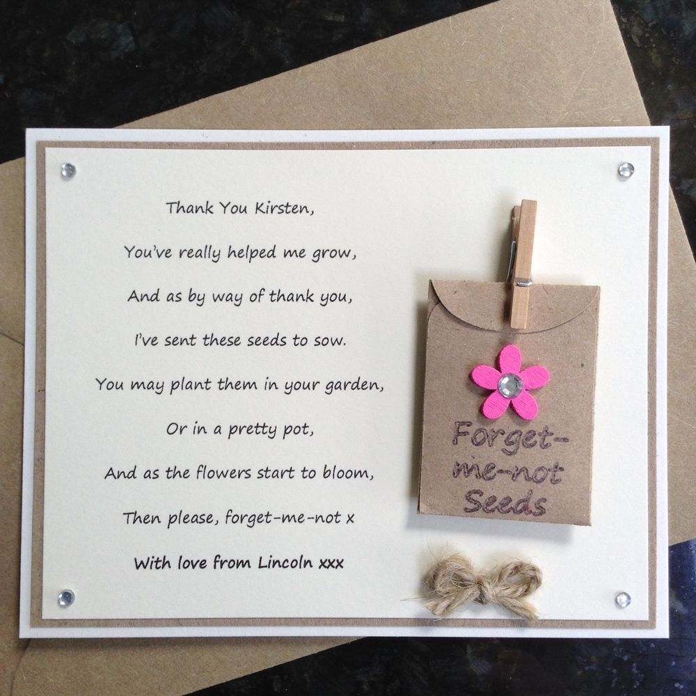 Thank You Poem Gift Magnet Pre-school Nursery Teacher Assistant Forget-me-not