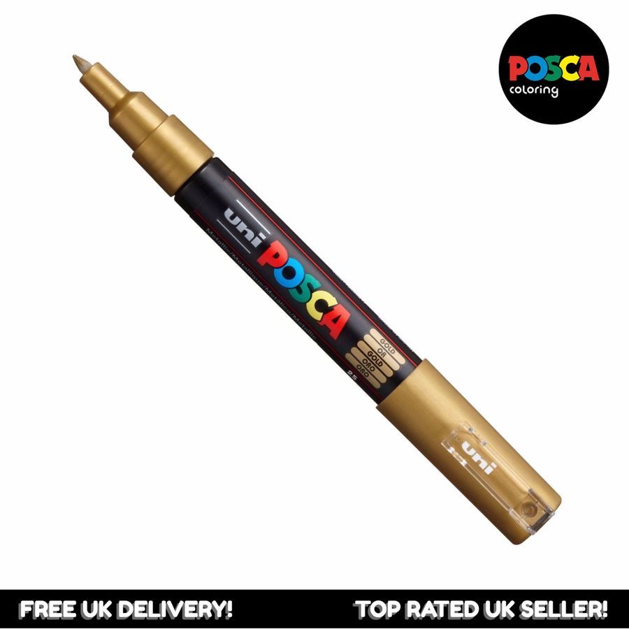 Silver Set of 3 Gold White Uniball Posca PC-1M Paint Art Marker Pens