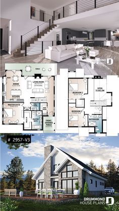 3 bedroom Mountain style house plan, with panoramic view, cathedral ceiling, master suite and fireplace Basement House Plans, Sims House Plans, House Layout Plans, House Plans Farmhouse, Bedroom House Plans, Dream House Plans, House Layouts, Cottage Farmhouse, Farmhouse Bedroom