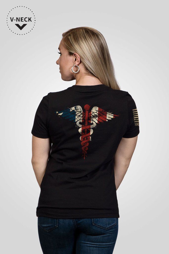 Women's Relaxed Fit VNeck Shirt Nurse Flag [LTD