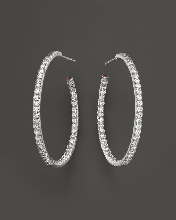 Roberto Coin 18k White Gold Large Micro Pave Diamond Hoop