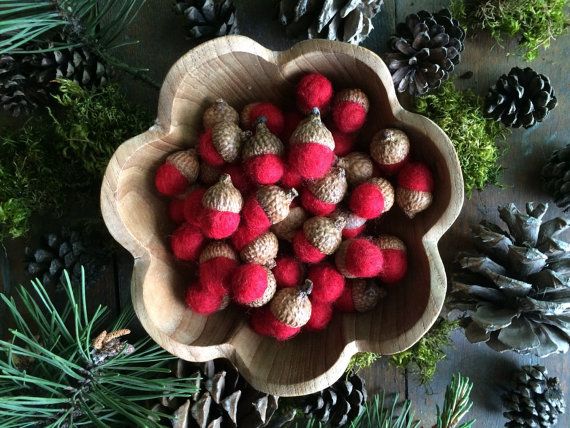 Felted wool acorns, Red, wholesale set of 50, autumn home decor - wholesale christmas decor Felted wool acorns, Red, wholesale set of 50, autumn home decor - wholesale christmas decor