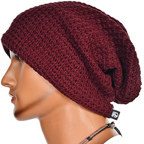 FORBUSITE Mens Slouchy Long Oversized Knit Beanie Cap for Summer Winter B08 Black