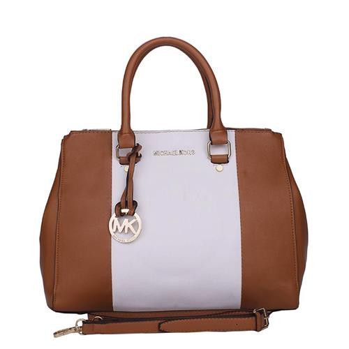 Michael Kors Sutton Center Stripe Large Brown White Satchels In 2018 Michael Kors Sutton Center Stripe Large Brown White Satchels