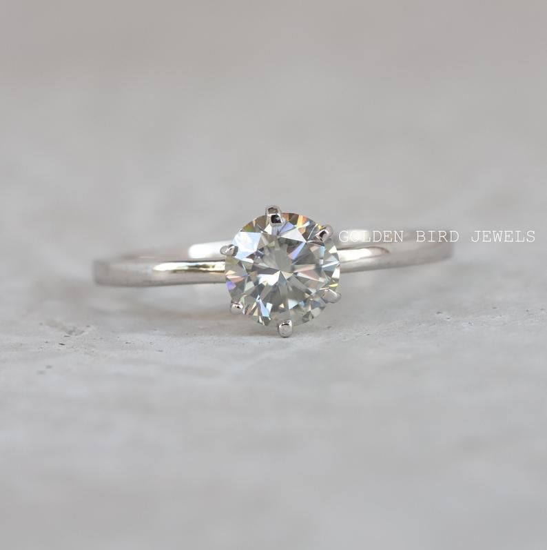 Round Moissanite Solitaire Engagement Ring In 2020 Moissanite Engagement Ring Solitaire Solitaire Ring Solitaire Engagement Ring