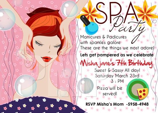 Custom Pink Spa Birthday Party Invitation Print Ur Own Party