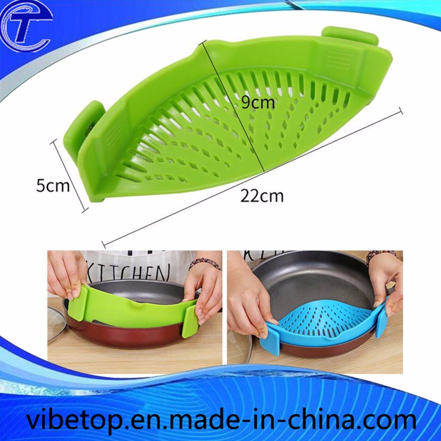 Kitchen Silicone Clip-on Strainer Colander Material : Silicone. Feature : with 2 Clips. Installation : Clip on The Pot. Usage : Used for The Kitchen Pot. Color : Blue. Other Colors : Green, Red, Black. Package : 1 PC/OPP Bag. Kitchen Pot, Opp, Strainer, Red Black, Color Blue, Clips, Silicone, Feature, Green
