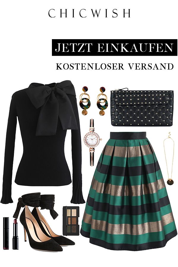 Jubiläumsstreifen - Grüner Falten-Midirock #womensbusinessattire