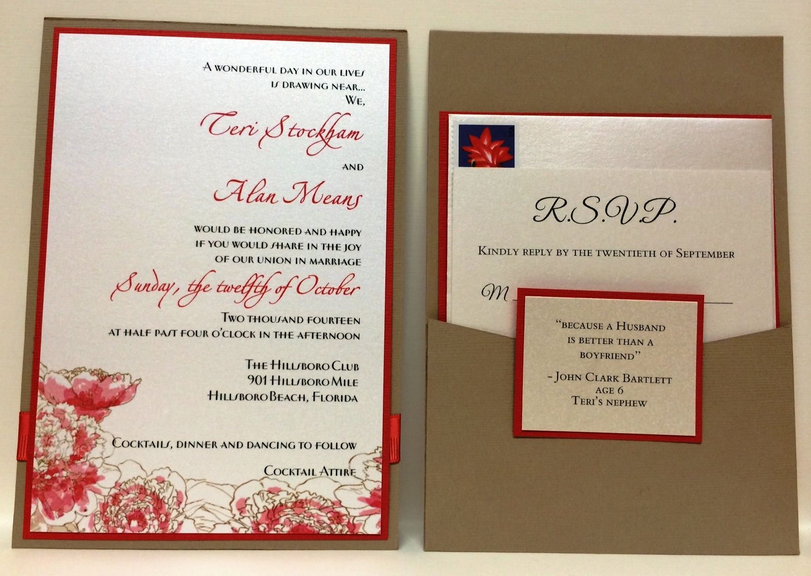 coral and tan wedding invitation suite by fort lauderdale
