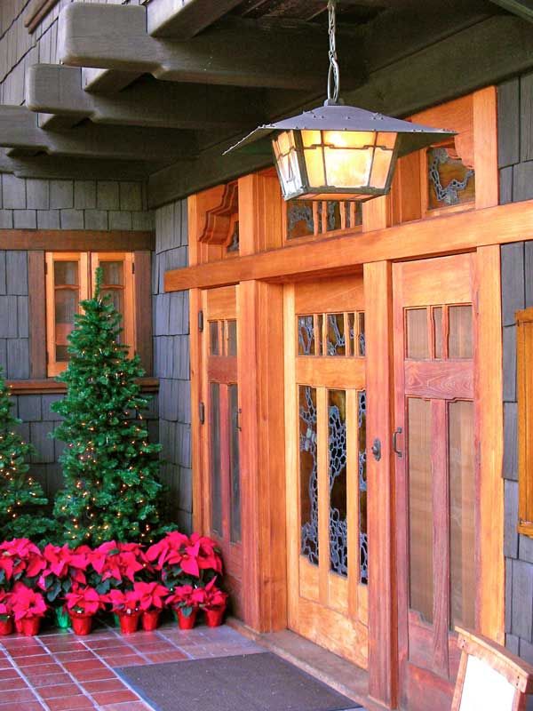 Gamble house front door slotted angle iron shelving
